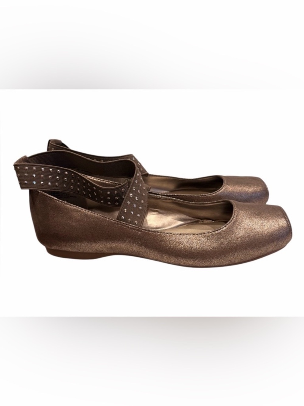 A N A Mercy 2 Balletcore Taupe Metallic Flats Elastic Criss-Cross Ankle Strap